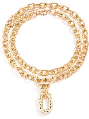 Women's Gold Paperclip Link Pendant Layered Gold Chain Choker Necklace Jewelry